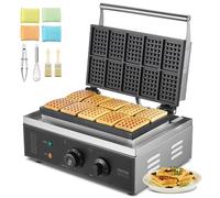 VEVOR Gaufrier Commercial 1550 W, Appareil à Gaufres Belges Rectangulaires, Capacité 10PCs, en Acier Inoxydable, Antiadhésif, avec Contrôle de la Température et du Temps, Boulangerie, Snack-bar
