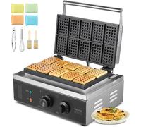 VEVOR Gaufrier commercial 1550 W gaufrier antiadhésif en acier inoxydable avec réglage de la température et du temps, poignée, pour restaurant boulangerie snack-bar famille 10 gaufres rectangulaires