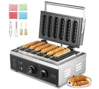 VEVOR Gaufrier Commercial, 6 Pièces 1500W Gaufrier Machine, Gaufrier Antiadhésif en Acier Inoxydable pour Hot Dog avec Contrôle de la Température et du Temps, Poignée, pour Boulangerie Snack Bar