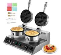 VEVOR gaufrier rond commercial à double tête 2460 W, gaufrier belge avec surface de cuisson antiadhésive, réglage de la température et du temps, pour restaurant boulangerie snack-bar