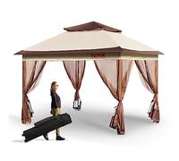 VEVOR Gazebo de Jardin 334x334 cm Tonnelle de Terrasse avec Moustiquaire Pop-up pour 8-10 Personnes avec Cadre Métallique, Toile Oxford 250D Enduite de PU, Abri Extérieur pour Pelouse, Arrière-Cour