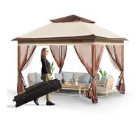 VEVOR Gazebo de Jardin 334x334 cm Tonnelle de Terrasse avec Moustiquaire Pop-up pour 8-10 Personnes avec Cadre Métallique, Toile Oxford 250D Enduite de PU, Abri Extérieur pour Pelouse, Arrière-Cour