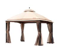 VEVOR Gazebo de Jardin 383x383 cm Tonnelle de Terrasse avec Moustiquaire pour 10-12 Personnes avec Cadre Métallique et Polyester 180 g Revêtement PU, Abri Extérieur pour Pelouse, Arrière-cour, Maison