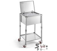 VEVOR Glacière à roulettes 54,6 L Refroidisseur de Boissons Mobile en INOX, pour Terrasse Restaurant Fête, Isolation Longue Durée sans Électricité, Desserte-glacière Extérieur, Kit de Vidange Complet