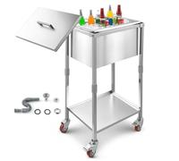 VEVOR Glacière à roulettes, 553 x 405 x 970 mm, bac à Glace encastrable Roulant en Acier Inoxydable avec étagère, Chariot à Glace d'extérieur 31 L, pour terrasse, Jardin, Bar, Restaurant, hôtel, fête
