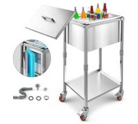 VEVOR Glacière à roulettes, 553 x 405 x 970 mm, bac à glace encastrable roulant en acier inoxydable avec étagère, chariot à glace d'extérieur 31 L, pour terrasse, jardin, bar, restaurant, hôtel, fête