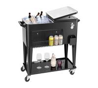 VEVOR Glacière à Roulettes Isotherme Contenance de 75,71 L 50 Bouteilles/110 Canettes, Chariot Bar Extérieur avec Étagère Inférieure, Panier Latéral et Décapsuleur, pour Boissons Fraîches, Noir