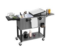 VEVOR Glacière à Roulettes Isotherme Contenance de 75,71 L 50 Bouteilles/110 Canettes, Chariot Bar Extérieur avec Étagère Inférieure, Étagères Latérales Pliables et Décapsuleur, pour Boissons Fraîches