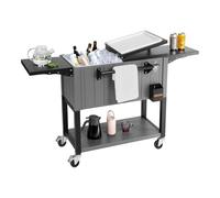 VEVOR Glacière à Roulettes Isotherme Contenance de 75,71 L 50 Bouteilles/110 Canettes, Chariot Bar Extérieur avec Étagère Inférieure, Étagères Latérales Pliables et Décapsuleur, pour Boissons Fraîches