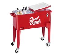 VEVOR Glacière à roulettes Isotherme Contenance de 75,71 L 50 Bouteilles/110 Canettes, Chariot Bar Extérieur avec Décapsuleur, Chariot Réfrigéré à Boissons pour Terrasse Jardin Café Bar, Rouge