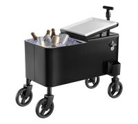 VEVOR Glacière à Roulettes Isotherme Contenance de 75,71 L, Chariot Bar Extérieur à 2 Niveaux, avec 2 Roulettes Pivotantes et Poignée Télescopique, pour Boissons Fraîches Plage Terrasse, Noir