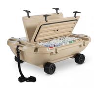 VEVOR Glacière Flottante 37,9 L, Bar Flottant Rigide en LLDPE, pour Boissons Fraîches sur l'eau et Terre Piscine Plage, Glacière Amphibie avec Compartiment Sec, Roues et Corde de Remorquage, Abricot