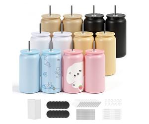 VEVOR Gobelet à Sublimation Vierge 12PCs 473 mL, Gobelet Isotherme à Personnaliser en Inox, Bouteille Sublimable pour Personnalisation, Double Paroi Isolée, avec Couvercles et Pailles, Multicolores
