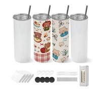 VEVOR Gobelet à Sublimation Vierge 4PCs 591 mL, Gobelet Isotherme à Personnaliser Droit et Fin, pour Personnalisation DIY, Bouteille Sublimable en Inox, Double Paroi Isolée, avec Couvercles et Pailles