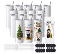 VEVOR Gobelets Thermos à Sublimation de 59 cL, 16PCs, Fins et Droits, Bouteille Sublimable en Acier Inoxydable, Vierges, à Double Paroi, Cadeaux Personnalisés avec Couvercle et Paille, Boîte Cadeau