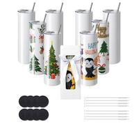 VEVOR Gobelets Thermos à Sublimation de 89 cL, 8PCs, Fins et Droits, Bouteille Sublimable en Acier Inoxydable, Vierges, à Double Paroi, Cadeaux Personnalisés avec Couvercle et Paille, Boîte Cadeau