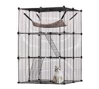 VEVOR Cage Chat 3 Niveaux, Grand Enclos Chats en Fil Métallique Modulable Amovible à Monter, avec 2 Échelles, Grand Hamac, Espace d'exercice Extérieur Intérieur pour Petits Animaux, 711x711x1041 mm
