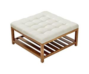 VEVOR Grande table basse carrée capitonnée en lin, 875 mm, repose-pieds rembourré avec étagère de rangement en bois massif, capacité de poids 181,44 kg, pour chambre à coucher, salon, blanc cassé