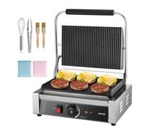 VEVOR Grill Électrique 2200 W, Presse à Panini Commercial en Inox, Appareil à Sandwich avec Contrôle de la Température et Plaque Émaillée Rainurée 34,5x23 cm, Plancha pour Hamburger, Steak, Bacon