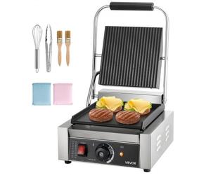 VEVOR Gril Panini Électrique 1800 W, Machine à Panini avec Plaque Émaillée Plate de 22x23 cm, Appareil à Sandwich en Inox, avec Poignée et Contrôle de la Température, pour Hamburger, Steak, Cuisine