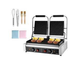 VEVOR Gril Panini Électrique 3600 W, Double Presse à Panini avec Plaque Émaillée Rainurée de 48,5x23 cm, Appareil à Sandwich en Inox, Contrôle de la Température, pour Hamburger, Steak, Cuisine