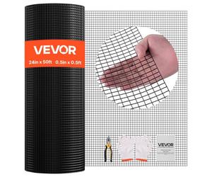 VEVOR Grillage Métallique Noir Maille 1,27 cm Rouleau Grillage à Poule Clôture Soudé Fil en Fer Galvanisé Revêtement Vinyle PVC 61 cm x 15,2 m Calibre 19 pour Jardin Enclos Poulaillers Cage Animaux