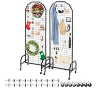VEVOR Grille d’Exposition sur Pied 2PCs 60x164 cm, Panneau Grille en Acier Carbone, Présentoir Grillagé Mobile avec roulettes et 20 Crochets, pour Affichage Présentation Photo Mémo Décoration