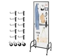 VEVOR Grille d’Exposition sur Pied de 60x164 cm, Panneau Grille en Acier Carbone, Présentoir Grillagé Mobile avec Roulettes, avec 10 Crochets, pour Affichage Présentation Photo Mémo Décoration