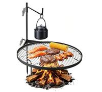 VEVOR Grille de Feu de Camp Pivotante 62 cm Gril de Camping sur Piquet, Matériel de Barbecue pour Feu de Bois BBQ en Plein Air, En Acier Résistant, Réglable en Hauteur, Grille de Cuisson Rond