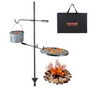 VEVOR Grille de Feu de Camp Pivotante avec Poteau 122,5 cm Grille de Camping 2 Couches 1 Filet en Diamant 36x36 cm 1 Crochet Grille de Cuisson en