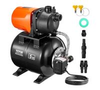 VEVOR Groupe de Surpression, 735 W, Pompe de Puits Peu Profonde, Réservoir Pression 19 L, 3700 L/h, Tête 50 m, Aspiration 8 m, Pressostat 20/40 PSI, Tête de Pompe Thermoplastique, pour Pelouse, Jardin