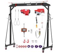 VEVOR Grue à Portique Mobile 997,9kg, Portique de Levage, Hauteur Réglable | 2430-3630 mm, pour Garage et Entrepôt, avec Chariot Porte-Palan Manuel, Palan Électrique, Sangles, Manilles et Crochets