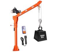 VEVOR Grue de Levage Électrique pour Pick-up Camionnette 499 kg Treuil 12 V | Grue de Chargement pour Machines, Bois et Équipements, avec Flèche Télescopique Rotative à 360°, en Acier Galvanisé, Pliable