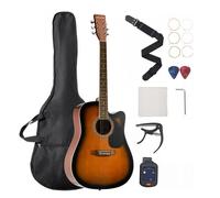 VEVOR Guitare Acoustique Pan Coupé 6 Cordes, 103 cm, Table Épicéa Massif, Fond Acajou, Touche Palissandre, avec Housse, Accordeur, Sangle, Médiators, Capodastre, pour Solos, Couleur Rayon de Soleil