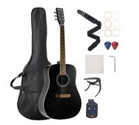 VEVOR Guitare acoustique Dreadnought 6 cordes 103 cm – table épicéa massif noir + sac à dos