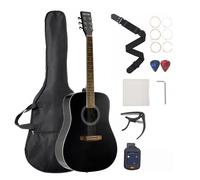 VEVOR Guitare Acoustique Dreadnought 41 in / 1041,4 mm Table Épicéa Massif Noir Fond Acajou