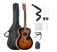 VEVOR Guitare Acoustique Dreadnought 6 Cordes, 100 cm, Table Épicéa Massif, Fond Acajou, Touche Palissandre, avec Housse, Accordeur, Sangle, Médiator, Capodastre, pour Adultes, Couleur Rayon de Soleil