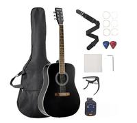 VEVOR Guitare Acoustique Dreadnought 103 cm Table Épicéa Massif Noir Fond Acajou