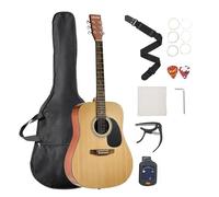 VEVOR Guitare Acoustique Dreadnought 6 Cordes, 103 cm, Table Épicéa Massif, Fond en Acajou, Touche en Palissandre, avec Housse, Accordeur, Sangle, Médiator, Capodastre, pour Adultes, Couleur Naturel