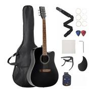 VEVOR Guitare Acoustique Pan Coupé 103 cm Table Épicéa Massif Noir Fond Acajou