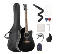 VEVOR Guitare Acoustique Pan Coupé 6 Cordes, 103 cm, Table Épicéa Massif Noir, Fond Acajou, Touche Palissandre, avec Housse, Accordeur, Sangle, Médiators, Capodastre, pour Fingerpicking, Solos, Jazz