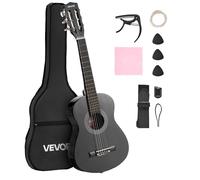 VEVOR Guitare Classique Débutants, 78 cm, avec Cordes en Nylon, Housse de Transport, Sangle, Accordeur, Cordes Supplémentaires, Médiators, Capodastre, en Tilleul, pour Jeunes Enfants Musiciens, Noir