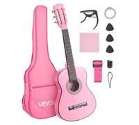 VEVOR Guitare Classique Débutants, 78 cm, avec Cordes en Nylon, Housse de Transport, Sangle, Accordeur, Cordes Supplémentaires, Médiators, Capodastre, en Tilleul, pour Jeunes Enfants Musiciens, Rose