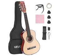 VEVOR Guitare Classique Débutants, 78 cm, avec Cordes Nylon, Housse de Transport, Sangle, Accordeur, Cordes Supplémentaires, Médiators, Capodastre, en Tilleul, pour Jeunes Enfants Musiciens, Naturel