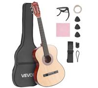 VEVOR Guitare Classique Débutants, 96 cm, avec Cordes Nylon, Housse de Transport, Sangle, Accordeur, Cordes Supplémentaires, Médiators, Capodastre, en Tilleul, pour Jeunes Enfants Musiciens, Naturel