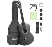 VEVOR Guitare Classique Débutants, 96 cm, avec Cordes Nylon, Housse de Transport, Sangle, Accordeur, Cordes Supplémentaires, Médiators, Capodastre, en Tilleul, pour Adolescent, Adulte, Étudiant, Noir