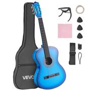 VEVOR Guitare Classique Débutants, 96 cm, avec Cordes Nylon, Housse de Transport, Sangle, Accordeur, Cordes Supplémentaires, Médiators, Capodastre, en Tilleul, pour Adolescent, Adulte, Étudiant, Bleu