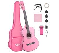 VEVOR Guitare Classique Débutants, 96 cm, avec Cordes Nylon, Housse de Transport, Sangle, Accordeur, Cordes Supplémentaires, Médiators, Capodastre, en Tilleul, pour Adolescent, Adulte, Étudiant, Rose