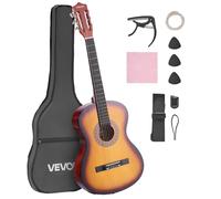 VEVOR Guitare Classique Débutants, 96 cm, Kit avec Cordes en Nylon, Housse de Transport, Sangle, Accordeur, Cordes Supplémentaires, Médiators, Capodastre, en Tilleul, pour Jeunes Enfants et Musiciens