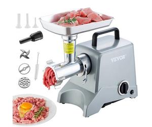 VEVOR Hachoir à Viande Électrique de Comptoir Capacité 2,27 kg/min, Poussoir à Saucisses avec Lame, Plaque de Broyage, Lame de Farce et Tubes, Boîtier en Aluminium, pour Cuisine et Restaurant
